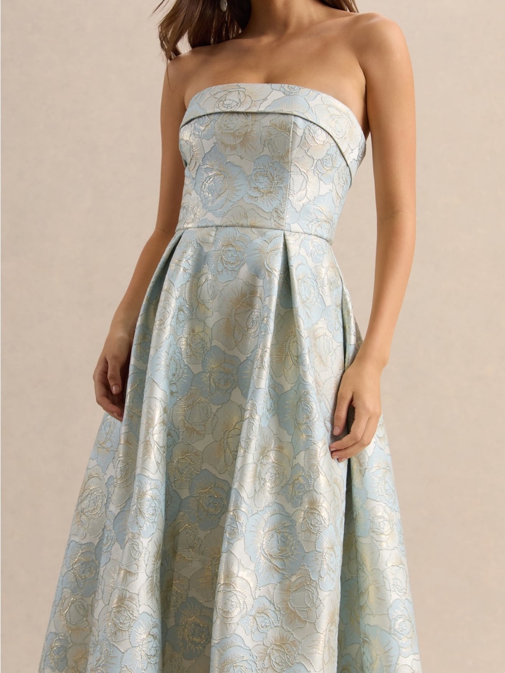 Club L London Tori Powder Blue Jacquard Bandeau Skater Midi Dress - Picture 4 of 11